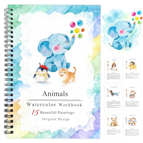 SLWBZ Watercolor Workbooks Coloring Book, Beginner Friendly Painting Kit, Easy Exquisite with Steps, Creative Exploration Watercolor Book for Adults Teens (Elephant, Without Paint) - color: Elephant, size: Without paint