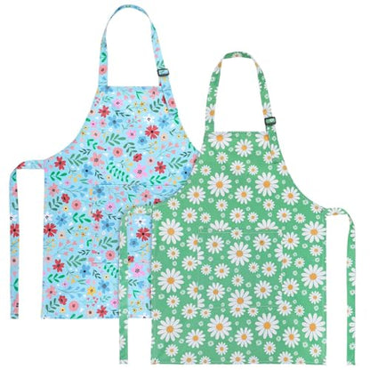 2 Pack Kids Apron, Cute Cooking Aprons, Waterproof Art Apron with Pockets, Toddler Painting Artist Apron Adjustable - color: Wildflowers and Daisies, size: 45*62cm