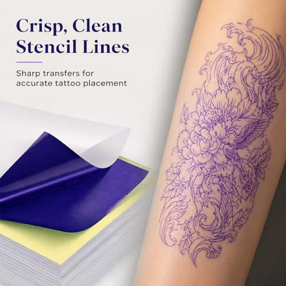 Tattoo Transfer Paper 50 Sheets A4 Size 4-Layer Tattoo Stencil Paper | For Thermal Copier & Hand Tracing, Professional Tattoo Tracing Transfer Paper for Artists, Studios, Apprentices & Beginners - size: A4 size/50 sheets