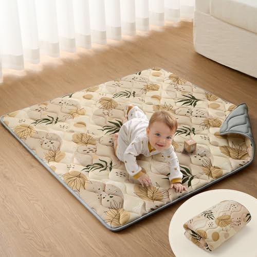 Blissful Diary Portable Baby Play Mats for Floor, Thick Cushioned Foldable Baby Crawling Mat for Indoor Outdoor, Non-Slip & Washable Kids Playmat for Tummy Time Activity, Earth Tones 43" X 43" - color: Earth Tones, size: 43" X 43"