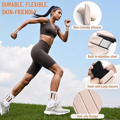 Ankle Wrist Weights for Women 2lbs/4lbs Pairs Adjustable Silicone Weights - color: Beige, size: 2 lbs Pair (1 lb Each)