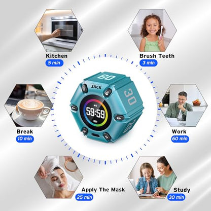 Smart FILP Pomodoro Timer 3/5/10/25/30/60min Preset, Silent & Sound Alarm - color: Turquoise