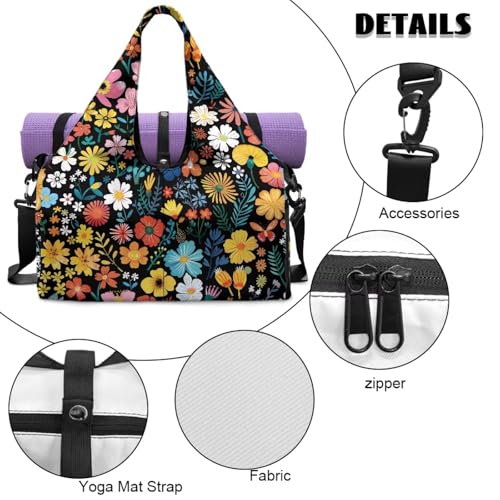 Yoga Mat Bag for Men Women Canvas Yoga Mat Carrier Take In Out Mat Easily for Beach Swim Bags Pool Sports Gym - color: Small Flower