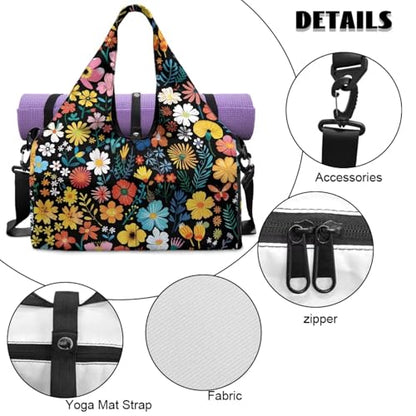 Yoga Mat Bag for Men Women Canvas Yoga Mat Carrier Take In Out Mat Easily for Beach Swim Bags Pool Sports Gym - color: Small Flower