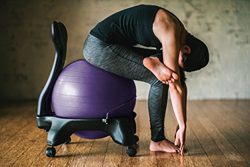 Gaiam Classic Balance Ball Chair – Ergonomic Stability Chair for Desk & Office | Yoga Ball Seat with Base, Air Pump, & Exercise Guide | Improves Posture & Core Strength (300 lb Capacity) | 52cm stability ball chair builds core strength while you sit. Incl