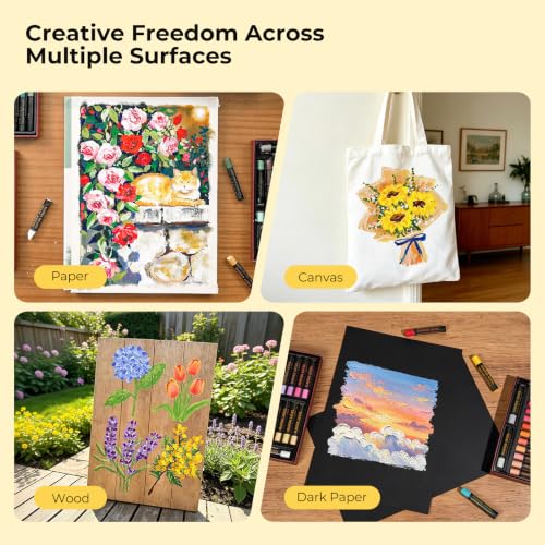 LIGHTWISH Soft Oil Pastels, 77 Colors Floral Theme Set (78 Count, 2 White Included), Soft & Buttery Smooth Texture, High Lightfastness, Ideal for Artists, Students & Beginners, Premium Gift Box