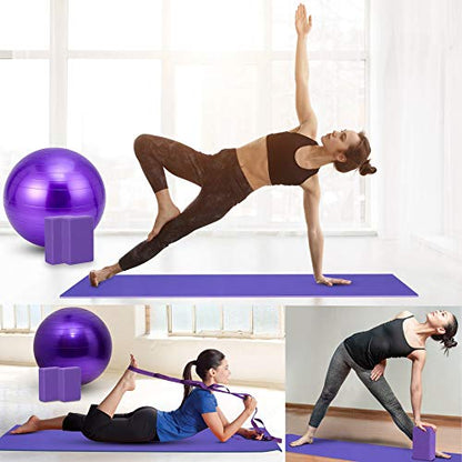 Yoga Starter Kit - 11-Piece Set with Yoga Blocks, Strap, Ball, Mat, Carrying Strap, Net Bag, Cooling Towel - color: Purple