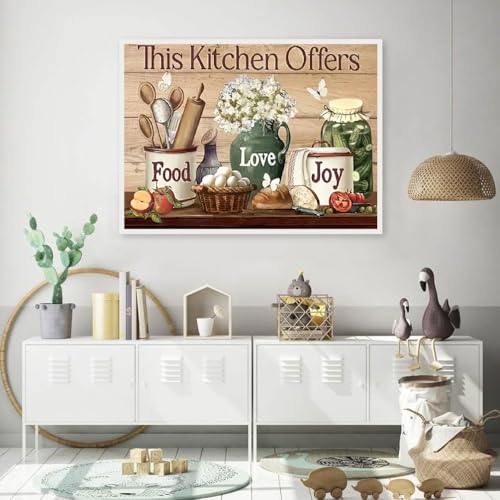 JFYHAB Kitchen Diamond Art Kits for Adults, Food Diamond Painting Kits for Adults Beginners, DIY 5D Diamond Painting with Round Gem Art Kits for Adults for Gift Home Wall Decor 12x16 Inch