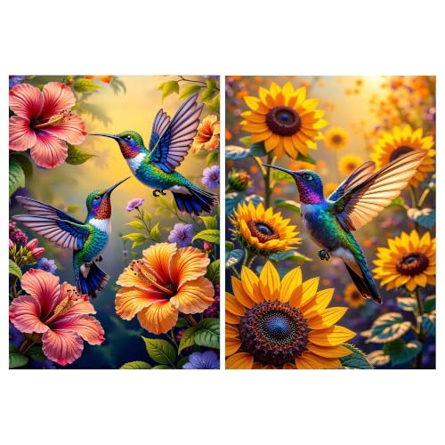 YOYA 2 Pack 5D Hummingbird Diamond Art Kits for Adults 12x16 Inch | Full Drill Diamond Painting Kits, Flowers Bird Theme, Round Drill, HD Canvas, Fun, Relax, Gem Art for Home Wall Decor, Gifts - color: Hummingbird 042