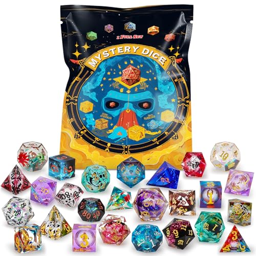 QMAY Mystery Dice Set – 7 Pcs Sharp Edge Resin Polyhedral Dice + 1 Dice Bag - style: 1 bag Resin Mystery Dice