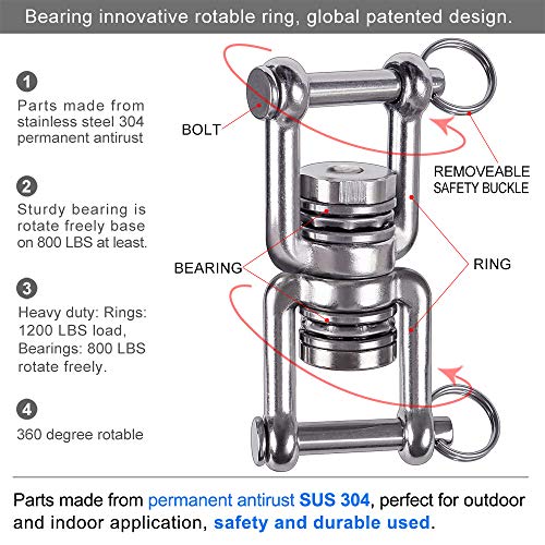 BeneLabel Dual Hanging Rings Hammock Swing Hanger, Swivel Stainless Steel Mounting Bearing Set D Shape Open Loop for Indoor Outdoor Playground Chair Yoga Rope Punching Bag Sandbag - color: Double Opening(1 Pack)