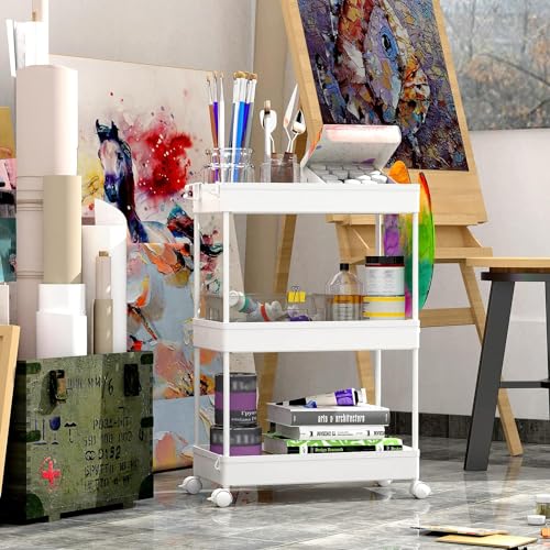 SPACEKEEPER 3 Tier Rolling Cart, Bathroom Cart Organizer with Wheels, White - color: White, size: 3 Tier