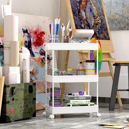 SPACEKEEPER 3 Tier Rolling Cart, Bathroom Cart Organizer with Wheels, White - color: White, size: 3 Tier