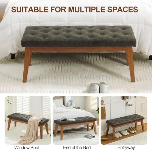 43.5" Padded Button Tufted Faux Leather End of Bed Bench, Charcoal Gray - color: Charcoal Gray-pu-tufted