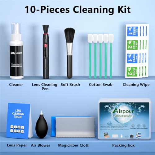 Aispour Camera Lens Cleaning Kit, 10-in-1 Camera Cleaning Kit | Camera Lens Cleaner and Camera Accessories, Includes Lens Cleaning Kit/Lens Cleaner/Lens Cleaning Pen/Soft Brush - size: Standard Version