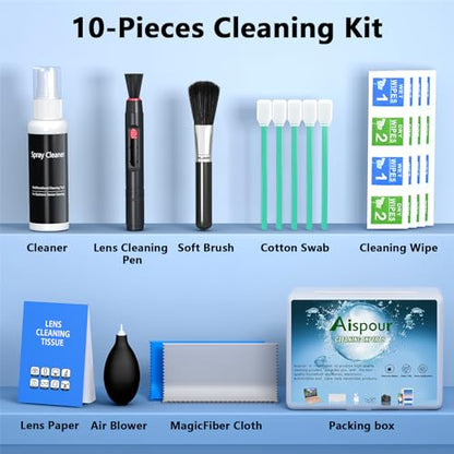 Aispour Camera Lens Cleaning Kit, 10-in-1 Camera Cleaning Kit | Camera Lens Cleaner and Camera Accessories, Includes Lens Cleaning Kit/Lens Cleaner/Lens Cleaning Pen/Soft Brush - size: Standard Version