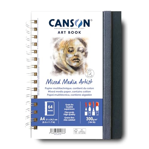 Canson Mixed Media Art Book, 8.3x11.7 inches, 56 Sheets, Blue Cloth Hardcover, Side Wire - Professional Artist Notebook for Painting, Sketching, Drawing - size: 8.3x11.7 inches