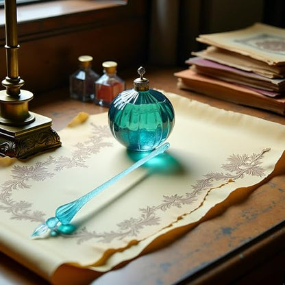 Peacock Blue Glass Dip Pen Vintage Glass Dip Dipping Pen Filling Ink Signature Calligraphy Fountain Pens Art Painting Writing Supplies, Drawing Media, Drawing and Art Supplies