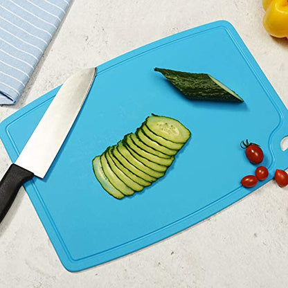 Liflicon Thick Silicone Cutting Board 12.6'' x 9.1'' Foldable & Flexible Design Juice Grooves Easy Grip Handle Dishwasher Safe-Blue - color: Blue, size: 12.6"L x 9.1"W