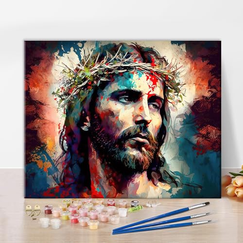 TUMOVO Jesus Christ Paint by Number Kit for Adults Faith | Jesus Christ 16x20 inch canvas, paint by number kit for adults. Faith-inspired religious art, Christian wall decor - color: Artwork-03