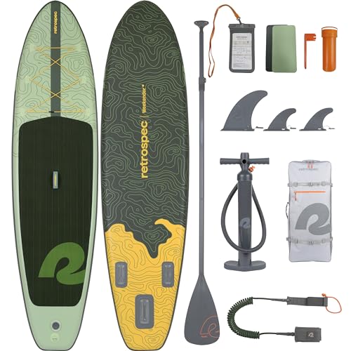 Retrospec Weekender Inflatable Stand Up Paddle Board Includes Paddle, Pump, and Accessories 10’6” Lightweight iSUP, Puncture Resistant Inflatable Paddle Board for Adults - color: Wild Spruce (Legacy)