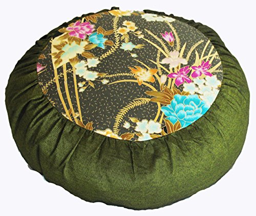 Meditation Cushion Zafu Pillow Japanese Kimono Silk Olive Brown Green - color: Sage Green
