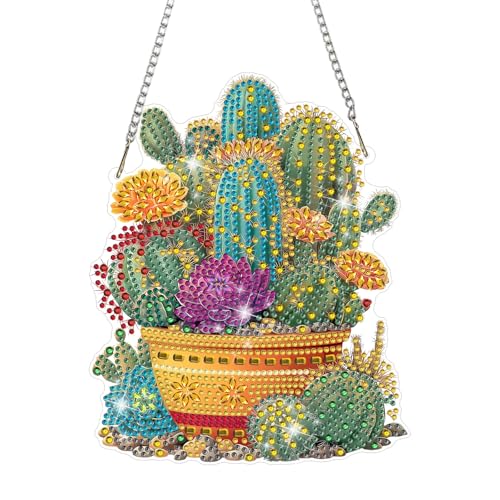 MAXBYE Cactus Diamond Art Painting Kits for Adults Beginners Hanging Pendent, DIY 5D Special Shaped Crystal Diamond Painting Kits Ornament for Gift Home Wall Door Decor 8×8 Inch - color: Cactus