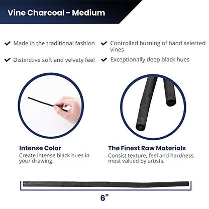 Pacific Arc Artist Vine Charcoal, Medium, Black 12 Pieces, Artist Vine Charcoal Sticks, Medium and Smooth Drawing Charcoal - style: Medium | 12 Sticks