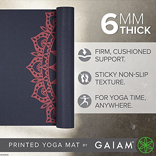 Gaiam Premium Yoga Mat, 6mm Thick Print Mat | Premium 6mm thick cushioning for joint support. Non-slip print design for yoga, Pilates & floor workouts. - color: Pink Marrakesh