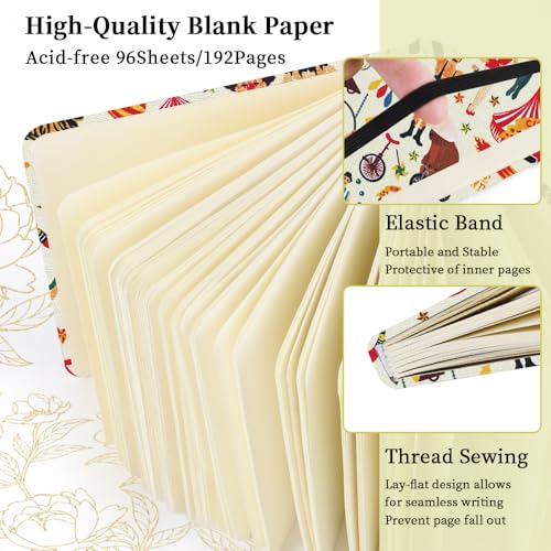 5x5" Pocket Sketch Book,80gsm Hardcover Art Sketchbook for Drawing Journal | Cloth Cover,80gsm Blank Paper,96Sheets,Lay-Flat,Portable Travel Creation Paint Diary Memo Planner,Dry Media.Circus Troup - color: Cloth Cover-4.8x4.8in-Circus Troup