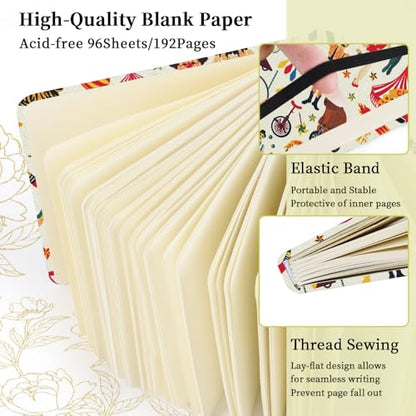 5x5" Pocket Sketch Book,80gsm Hardcover Art Sketchbook for Drawing Journal | Cloth Cover,80gsm Blank Paper,96Sheets,Lay-Flat,Portable Travel Creation Paint Diary Memo Planner,Dry Media.Circus Troup - color: Cloth Cover-4.8x4.8in-Circus Troup