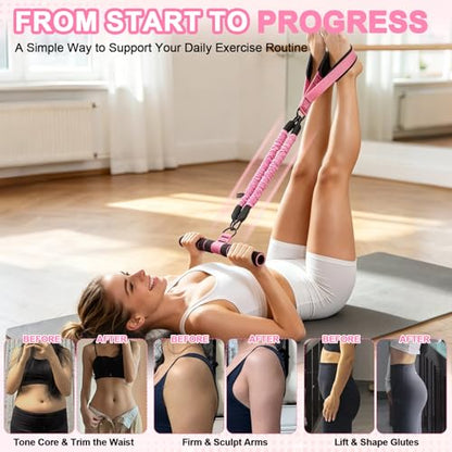 Pedal Resistance Band with Handles, 30-90LB Adjustable Thai Natural Rubber Resistance Bands, 3 Removable Covered Tubes, Full Body Workout Equipment for Abs Arms Legs Waist - color: Pink