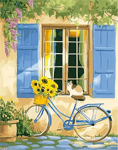 NDNXYXGS Cat Paint by Numbers Kits for Adults,Window DIY Painting Kit on Canvas,Bike Color by Numbers,Large Adult Paint by Number for Wall Decor and Gifts (Bike) - color: bike