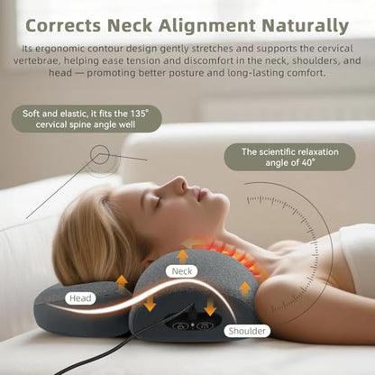 3-in-1 Neck Massage Pillow，Heat Therapy, Vibration and Traction