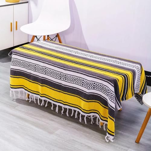 Airooglee Large Mexican Blanket - Perfect as Yoga Blanket, Outdoor Beach Serape Picnic Camping Woven Blanket, Boho Home Décor - Yellow - color: Yellow