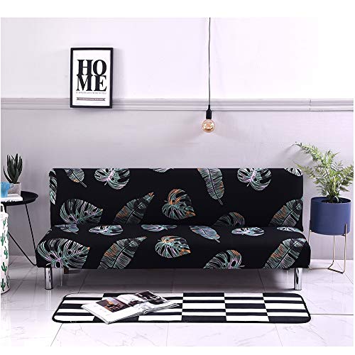 MIFXIN Armless Sofa Cover Futon Slipcover Stretch Elastic Folding Sofa Bed Non-Armrest Couch Sofa Cover Furniture Protector for Dogs Cats Pets (Black Leaves) - color: Black Leaves