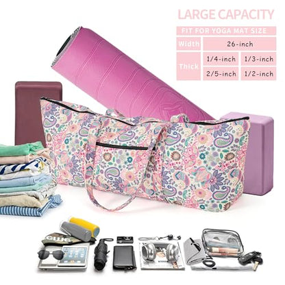 Boulder Bee | Yoga Mat Bag | Large Yoga Mat Carrier with Wet Pocket | Yoga Gifts | Gym Tote Bag for Women - color: Tote-Pink
