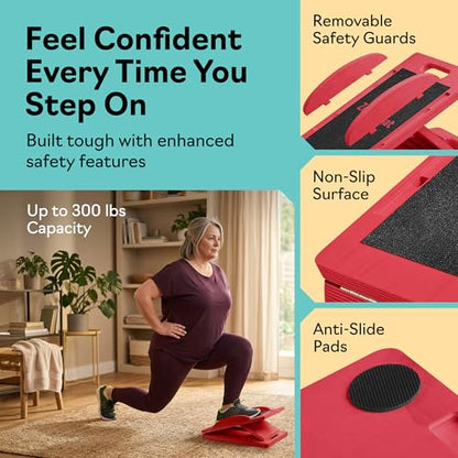 Slant Boards for Exercise, Wooden Slant Board, Calf Stretch Board with 7 Incline Angles, Velour Board, Balance Board & Calf Stretcher, Portable Incline Board for Physical Therapy, Ankle Mobility, Heel & Knees - color: Red