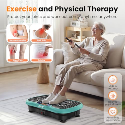 AXV Vibration Plate Fitness Platform Exercise Machine Body Vibrating Board | Curved Design Powerful 200W Bluetooth Oscillating Shake Plate for Lymphatic Drainage Recovery Whole Body Toning With Handles - color: SLIM.GREEN