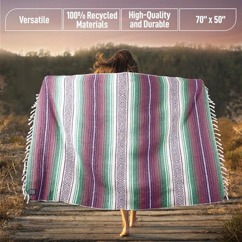 Hydration Nation Authentic Extra Large Mexican Blanket (70"x50") - Handwoven Yoga, Serape- Artisanal Falsa, Beach, Camping, Picnic, Outdoor - Dawn - color: Dawn