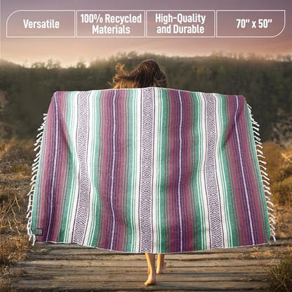 Hydration Nation Authentic Extra Large Mexican Blanket (70"x50") - Handwoven Yoga, Serape- Artisanal Falsa, Beach, Camping, Picnic, Outdoor - Dawn - color: Dawn
