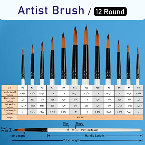 Falling in Art 12 PCS Professional Round Paint Brushes Set | Artist Brushes for Watercolor, Oil Painting, Acrylic, Face Body Nail Art, Crafts, Rock Painting - size: 12 Pcs Round Nylon