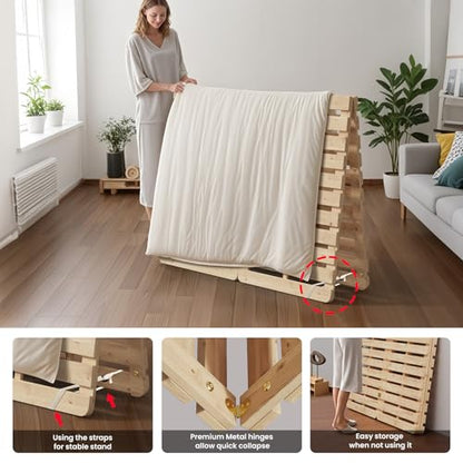 Floor Bed Frame, Foldable Japanese Tatami Bed Frame for Futon Mattress | Solid Wood Slats , Breathable, Moisture-Proof, Bed Plate for Floor Sleeping Bedding, Standard King: 80" X 76" - size: King: 80" X 76"