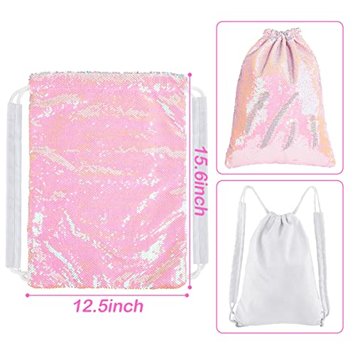MHJY Sparkly Reversible Sequin Drawstring Backpack for Sports Gym Beach | Sparkly Reversible Sequin Mermaid Backpack With Creative DIY, Featuring Inside Pocket & Drawstring For Dance Swim - color: Mermaid Pink