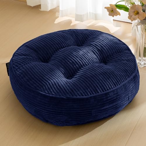 HIGOGOGO 6" Extra Thick Floor Pillow Cushion for Adults, Meditation Cushion Pillow, Large Round Floor Sitting, Tufted Corduroy Cover, for Tatami Living Room or Yoga, 22x22 Inch, Navy - color: Round Navy, size: 6" Thick(Pack of 1)