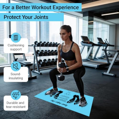 Squat Mat with Foot Position Guide, Anti-Slip Squat Target Mat for Home Gym, Leg, Glute and Ab Workouts, Lightweight Rollable Exercise Mat, 31.5" x 13.78" - color: Blue