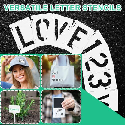 Augshy 56 Pcs Letter Stencils for Painting, 2 Inch Reusable Templates | Plastic Alphabet Templates, for Crafts Art Projects, Wood Wall Fabric Rock Signage, Interlocking Number Stencils - style: Alphabet and Number
