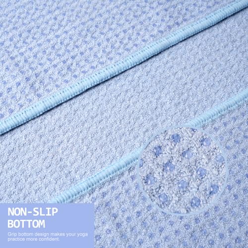 Eunzel 2 Pack Hot Yoga Towel, Non-Slip Yoga Mat Towel with Grip Dots Stickyfiber Sweat Absorbent Towel for Hot Yoga, Pilates and Workout 72" x 24", Blue - color: Blue