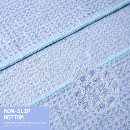Eunzel 2 Pack Hot Yoga Towel, Non-Slip Yoga Mat Towel with Grip Dots Stickyfiber Sweat Absorbent Towel for Hot Yoga, Pilates and Workout 72" x 24", Blue - color: Blue