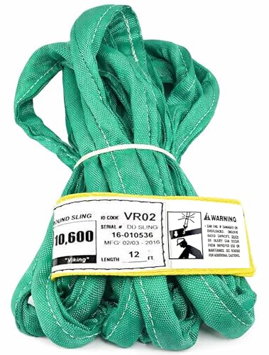 Chenango Supply VR2 12ft Green Endless Round Polyester Rigging Sling | USA Made, Double-Ply Cover, for Lifting & Material Handling, Capacity: 5,300 lb Vertical, 4,240 lb Choker, 10,600 lb Basket - size: 12 ft